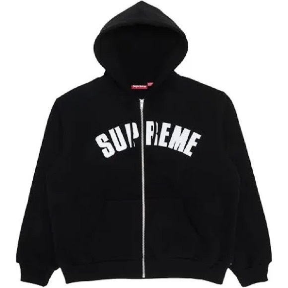 Supreme Other - Supreme Black Zip-Up with White Logo Arched Thermal Hoodie Size M NWT